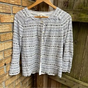 LOFT Dark Blue and White Tribal Print Cardigan 100% Cotton